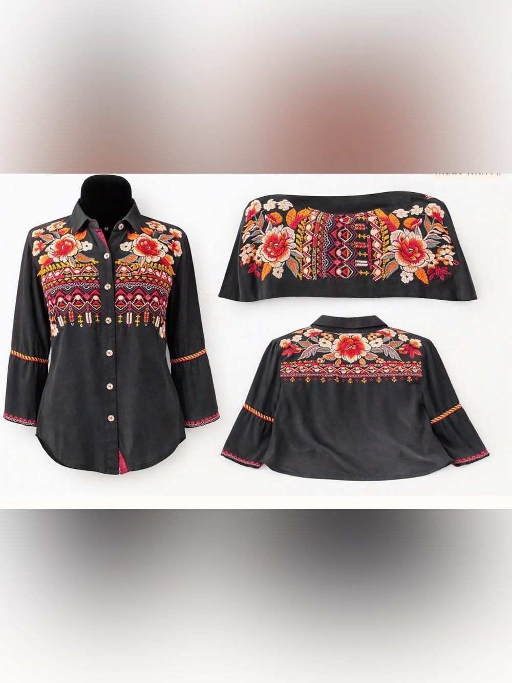 Johnny Was Boho Button Down Top – Black Multicolor Floral